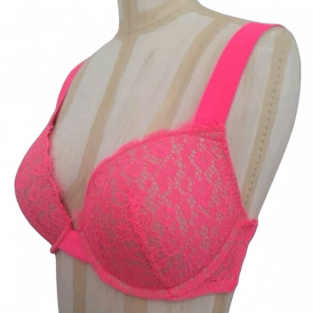 Victoria’s Secret Neon Pink Lace Bra Vibrant Lingerie | 32DD | NWT